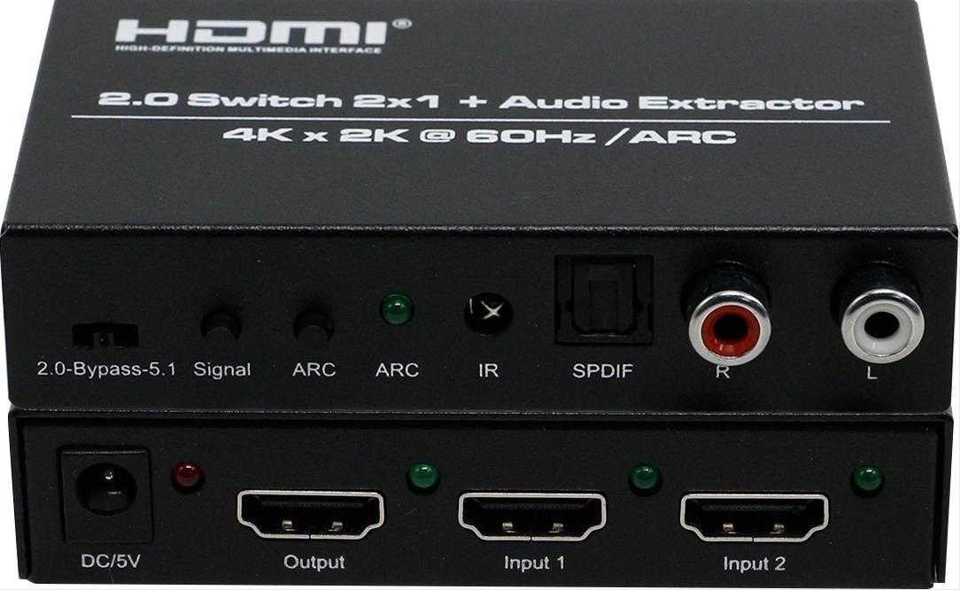 4K/60 2x1 HDMI Switcher with & L/R Audio Extractor, WolfPack