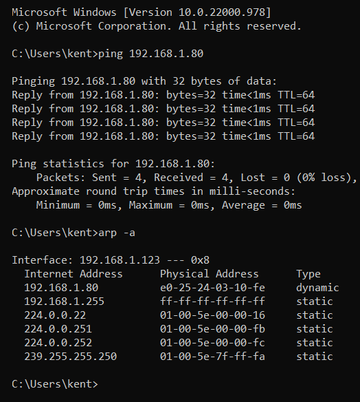 See the MAC address using arp