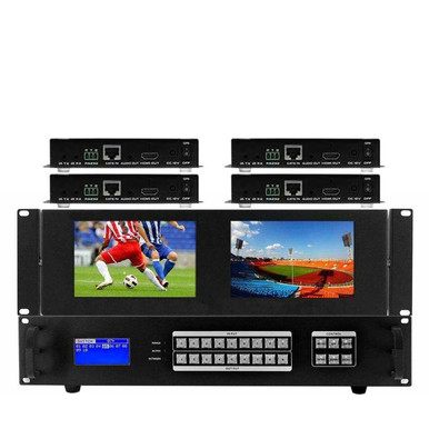 Matrix Multi Monitor Adapter 9x4 HDMI Matrix Switcher w/Dual Monitors & HDBaseT CAT6 Extenders, WolfPack