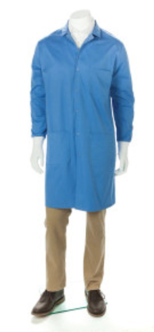 Small, Blue, Knee Length, Anti-static and Fluid Resistant Polypropylene Fabric, Latex-Free, Snap Front, Knit Cuffs & Collar, 3 Pockets, Lab Coat  1 CS  5 Packs of 10