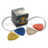 SKS triangular tailor's chalk in assorted colors: 2 red, 2 blue, 3 yellow, and 3 white. These chalks feature a triangular shape with thin edges, allowing for precise and easy drawing on various fabrics.