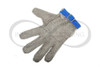 ZEVA's blue large 5-finger chainmail glove, designed for durability and comfort in industrial settings.