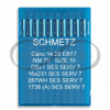 Schmetz 16X231 SES SERV 7 sewing machine needles, size 70, with a light ball point design. The needles are precisely engineered for delicate fabrics, with reinforced blades to reduce breakage and prevent skipped stitches. The packaging is clearly marked with the needle specifications, highlighting the superior quality and functionality for professional sewing tasks.