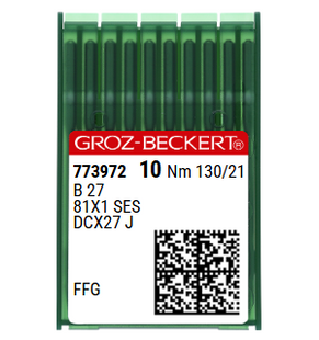 Groz Beckert B27 NM 130 Size 21 Overlock Needles FFG/SES Light Ball Point – Pack of 10 Groz Beckert B27 NM 130 Size 21 Overlock Needles FFG/SES Light Ball Point – Pack of 10