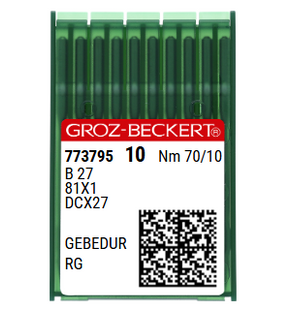 Groz Beckert B27 GEBEDUR X70 NM 70 Size 10 Industrial Sewing Machine Needles Pack of 10 titanium nitride coated for woven knit fabrics Groz Beckert B27 GEBEDUR X70 NM 70 Size 10 Industrial Sewing Machine Needles Pack of 10 titanium nitride coated for woven knit fabrics