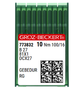 Groz Beckert B27 GEBEDUR X100 NM 100 Size 16 Industrial Sewing Machine Needles Pack of 10 titanium nitride coated for woven knit fabrics