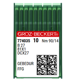 Groz Beckert B27FFG GEBEDUR Size 90 NM 90 Size 14 Industrial Sewing Machine Needles Pack of 10 titanium nitride coated for fine jersey fabrics Groz Beckert B27FFG GEBEDUR Size 90 NM 90 Size 14 Industrial Sewing Machine Needles Pack of 10 titanium nitride coated for fine jersey fabrics