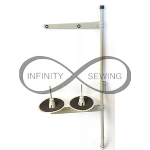 Sewing setup with our versatile 2-way Cotton Thread Stand, compatible with leading industrial machine brands like Brother, Juki, and Singer