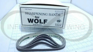 Wolf Medium Grit Emery Bands, tailored to fit all Wolf straight knife cutting machines. With a box containing 100 pieces, these emery bands ensure consistent and reliable performance for all your cutting needs.