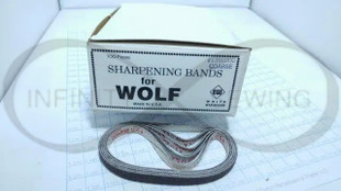 Wolf Coarse Grit Emery Bands, a box containing 100 pieces designed to fit all Wolf straight knife cutting machines. Crafted for durability and reliability, these emery bands ensure consistent and efficient cutting performance across various materials.