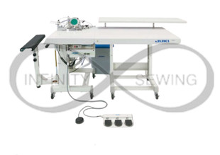 JUKI AB-1351N-SAA Automatic 1-Needle Belt Loop Attaching Machine. Ideal for garment manufacturing, it offers unparalleled versatility with seven belt-loop sewing patterns and enhanced productivity features.