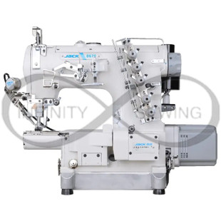 Jack JK-798TDI-5-516-A04/435 Industrial Sewing Machine. This 5-thread, 2-needle overlock features integrated differential feeding and a high-speed servo motor for precise stitching on medium to heavy fabrics. Ideal for commercial use, it ensures top and bottom differential feeding to prevent misalignment, making it perfect for garment manufacturing. Jack JK-798TDI-5-516-A04/435 Industrial Sewing Machine. This 5-thread, 2-needle overlock features integrated differential feeding and a high-speed servo motor for precise stitching on medium to heavy fabrics. Ideal for commercial use, it ensures top and bottom differential feeding to prevent misalignment, making it perfect for garment manufacturing.