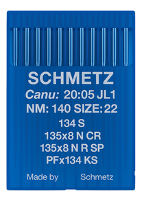 Schmetz 134 S Size 140 Industrial Sewing Machine Needles Pack of 10 Narrow Cross Point Schmetz 134 S Size 140 Industrial Sewing Machine Needles Pack of 10 Narrow Cross Point
