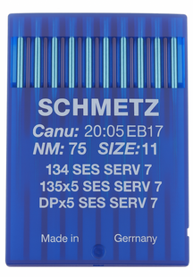 Schmetz 134 SES SERV 7 Size 75 Industrial Sewing Machine Needles Pack of 10 light ball point reinforced Schmetz 134 SES SERV 7 Size 75 Industrial Sewing Machine Needles Pack of 10 light ball point reinforced