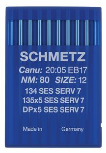 Schmetz 134 SES SERV 7 Size 80 Industrial Sewing Machine Needles Pack of 10 light ball point reinforced Schmetz 134 SES SERV 7 Size 80 Industrial Sewing Machine Needles Pack of 10 light ball point reinforced