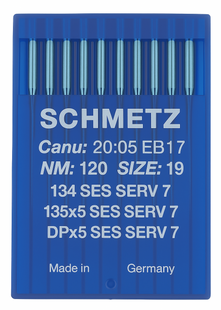 Schmetz 134 SES SERV 7 Size 120 Industrial Sewing Machine Needles Pack of 10 light ball point reinforced Schmetz 134 SES SERV 7 Size 120 Industrial Sewing Machine Needles Pack of 10 light ball point reinforced