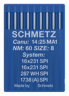 Schmetz 16X231 SPI Size 60 Industrial Sewing Machine Needles Pack of 10 Acute Round Point for densely woven fabrics