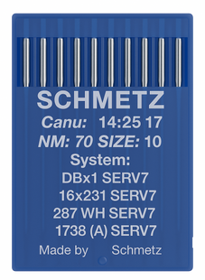 Schmetz 16X231 SERV 7 Size 70 Industrial Sewing Machine Needles Pack of 10 with reinforced blade and hump scarf for elastic fabrics Schmetz 16X231 SERV 7 Size 70 Industrial Sewing Machine Needles Pack of 10 with reinforced blade and hump scarf for elastic fabrics