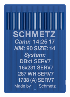 Schmetz 16X231 SERV 7 Size 90 Industrial Sewing Machine Needles Pack of 10 with reinforced blade and hump scarf for stretch fabrics Schmetz 16X231 SERV 7 Size 90 Industrial Sewing Machine Needles Pack of 10 with reinforced blade and hump scarf for stretch fabrics