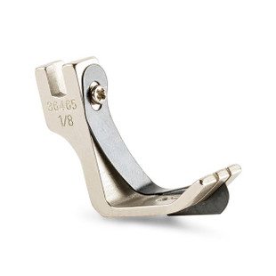 1/8 inch B755 style top stitch foot with spring guide for lockstitch flatbed industrial sewing machines, compatible with Juki, Brother, Jack, Toyota, and other brands. Durable 3mm top stitch presser foot ideal for precision stitching on heavy fabrics.