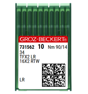 Groz Beckert 34LR NM 90 Size 14 Industrial Leather Sewing Machine Needles Pack of 10 with Reverse Twist Point for Decorative Stitching Groz Beckert 34LR NM 90 Size 14 Industrial Leather Sewing Machine Needles Pack of 10 with Reverse Twist Point for Decorative Stitching