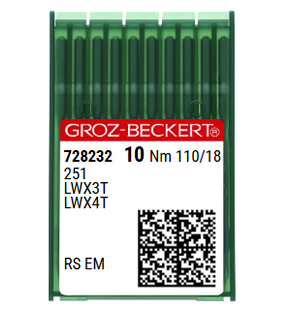 Groz Beckert 251 Size 110 RS EM Blindstitch Industrial Sewing Needles – Pack of 10 for Heavy Woven Fabrics