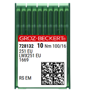 Groz Beckert 251EU RS EM Size 100 NM 100 Size 16 Blindstitch Industrial Sewing Machine Needles Pack of 10 for suits and trousers Groz Beckert 251EU RS EM Size 100 NM 100 Size 16 Blindstitch Industrial Sewing Machine Needles Pack of 10 for suits and trousers