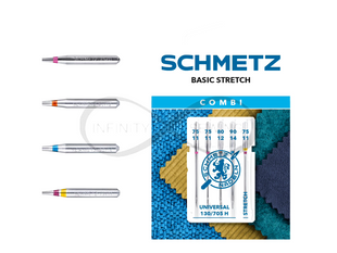 Explore the SCHMETZ Mixed Combi Pack, featuring 5 premium needles for Universal and Stretch fabrics, ensuring precision across various fabric types. Explore the SCHMETZ Mixed Combi Pack, featuring 5 premium needles for Universal and Stretch fabrics, ensuring precision across various fabric types.