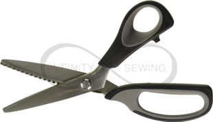 Kai Pinking Shears in Grey/Black. The stainless steel blade, hand-polished and balanced, delivers superior cutting performance, while the sleek black handle ensures a comfortable grip. Designed for fatigue-free cutting on all fabric types, these shears offer both style and functionality. Package dimensions are 24.384 L x 1.524 H x 9.906 W (centimetres), with a package weight of 0.090 kilograms. Upgrade your cutting experience with Kai, where craftsmanship meets innovation.