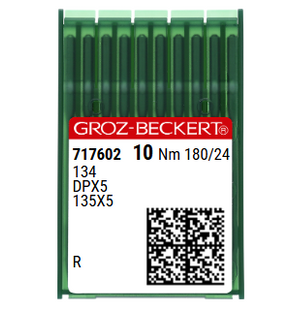 Groz Beckert 134R Size 180 Industrial Sewing Machine Needles Pack of 10 NM 180 Size 24 DPX5 135X5 135X7