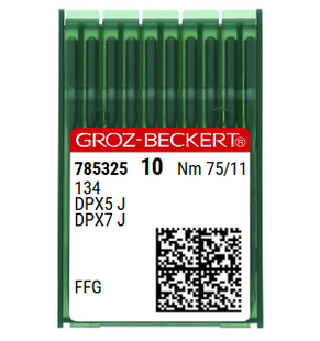Groz Beckert 134 FFG SES Size 75 Ball Point Industrial Sewing Needles Pack of 10 NM 75 Size 11 for jersey and stretch fabrics. Groz Beckert 134 FFG SES Size 75 Ball Point Industrial Sewing Needles Pack of 10 NM 75 Size 11 for jersey and stretch fabrics.