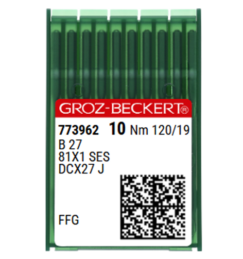 Groz Beckert B27 FFG SES NM 120 Size 19 Overlock Needle Light Ball Point Pack of 10 Groz Beckert B27 FFG SES NM 120 Size 19 Overlock Needle Light Ball Point Pack of 10