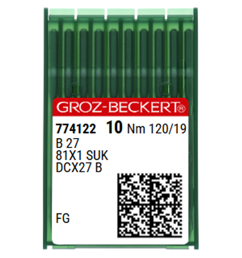 Groz Beckert B27FG SUK Size 120 NM 120 Size 19 Industrial Overlock Sewing Machine Needles Pack of 10 for elastic knit fabrics Groz Beckert B27FG SUK Size 120 NM 120 Size 19 Industrial Overlock Sewing Machine Needles Pack of 10 for elastic knit fabrics