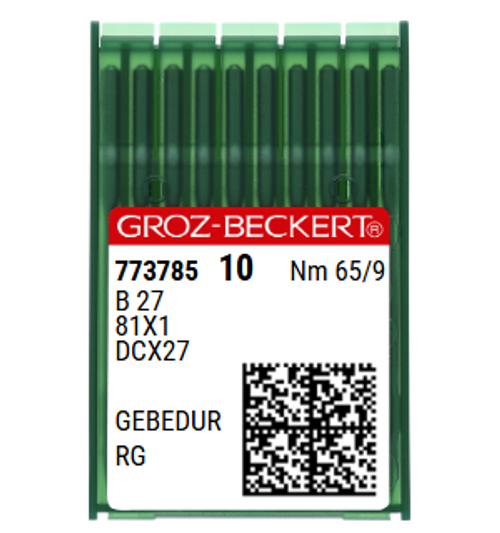 Groz Beckert B27 GEBEDUR X65 NM 65 Size 9 Industrial Sewing Machine Needles Pack of 10 titanium nitride coated for woven knit fabrics Groz Beckert B27 GEBEDUR X65 NM 65 Size 9 Industrial Sewing Machine Needles Pack of 10 titanium nitride coated for woven knit fabrics