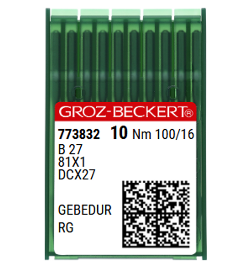 Groz Beckert B27 GEBEDUR X100 NM 100 Size 16 Industrial Sewing Machine Needles Pack of 10 titanium nitride coated for woven knit fabrics Groz Beckert B27 GEBEDUR X100 NM 100 Size 16 Industrial Sewing Machine Needles Pack of 10 titanium nitride coated for woven knit fabrics