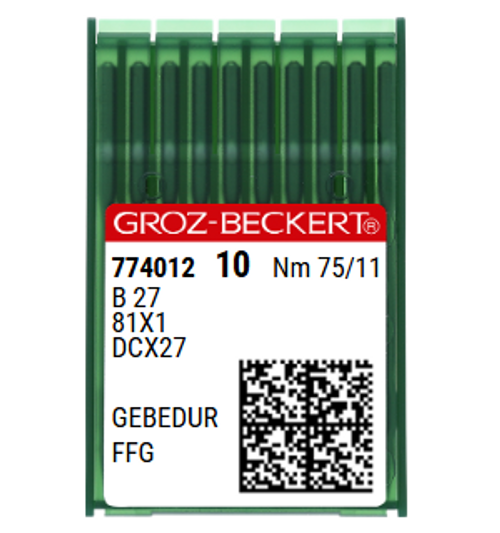 Groz Beckert B27FFG GEBEDUR Size 75 NM 75 Size 11 Industrial Sewing Machine Needles Pack of 10 titanium nitride coated for fine jersey fabrics Groz Beckert B27FFG GEBEDUR Size 75 NM 75 Size 11 Industrial Sewing Machine Needles Pack of 10 titanium nitride coated for fine jersey fabrics