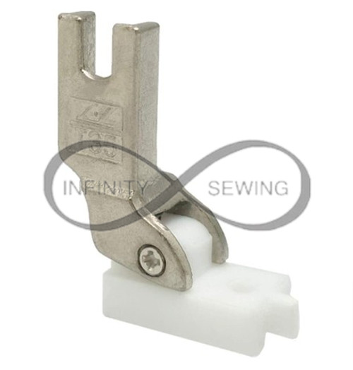 Industrial Sewing Machine Teflon-Coated Invisible Zip Foot (Part No: MT518). The Teflon coating is visible, ensuring smooth sewing even on challenging materials like leather and PVC. Industrial Sewing Machine Teflon-Coated Invisible Zip Foot (Part No: MT518). The Teflon coating is visible, ensuring smooth sewing even on challenging materials like leather and PVC.