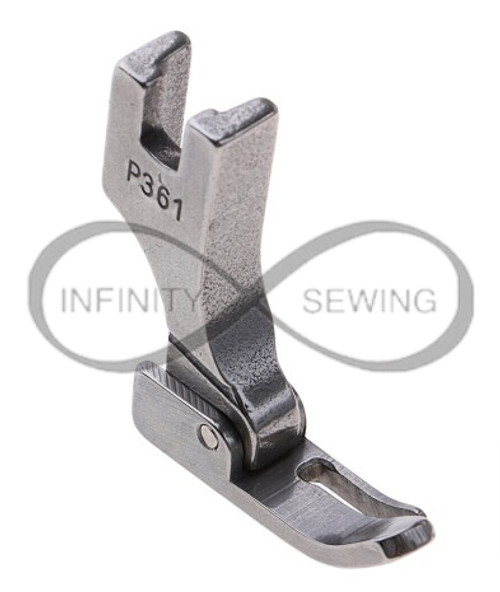 P361 Industrial Sewing Machines Zip Zipper Foot Narrow Left, showcasing its sleek and narrow design, ideal for precision stitching close to fabric edges, particularly for zipper installations. P361 Industrial Sewing Machines Zip Zipper Foot Narrow Left, showcasing its sleek and narrow design, ideal for precision stitching close to fabric edges, particularly for zipper installations.