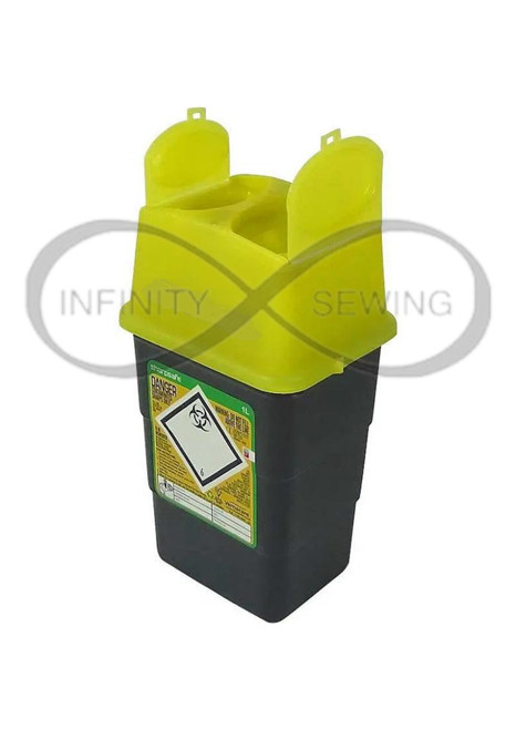SB1 1-Litre Sharps Container, specifically designed to contain used sewing needles, pins, and other potentially dangerous sharp objects. This container provides a reliable and convenient solution for safely managing hazardous waste in your home, studio, or workplace.