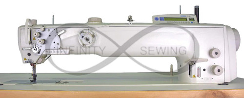 Juki LU-2810A-7 700mm long-arm industrial sewing machine with unison feed, automatic thread trimming, and a high-torque direct-drive motor for heavy-weight materials. Juki LU-2810A-7 700mm long-arm industrial sewing machine with unison feed, automatic thread trimming, and a high-torque direct-drive motor for heavy-weight materials.