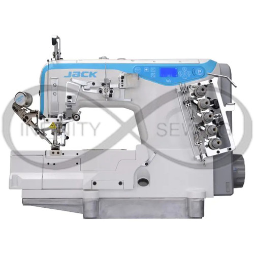 Jack W4-D-05CB, a versatile sewing machine designed for both light and heavy fabrics. Equipped with an advanced voice guide, it offers seamless operation and multifaceted functionality, perfect for elastic lace attaching, tape binding, and bottom hem sewing. Experience high-speed performance with a sleek, integrated design.
