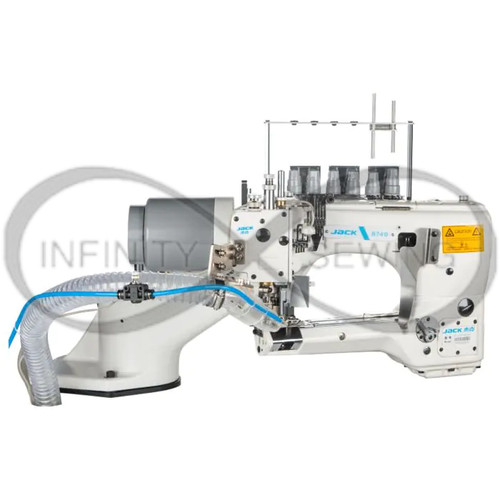Jack JK-8740-460-02R-D-AW1L industrial sewing machine. Featuring a small cylinder bed for intricate sewing tasks, an automatic presser foot lifter for various fabrics, and a pneumatic thread trimmer for efficient operation, this machine is perfect for creating high-quality underwear, swimsuits, neoprene diving suits, and sportswear. Jack JK-8740-460-02R-D-AW1L industrial sewing machine. Featuring a small cylinder bed for intricate sewing tasks, an automatic presser foot lifter for various fabrics, and a pneumatic thread trimmer for efficient operation, this machine is perfect for creating high-quality underwear, swimsuits, neoprene diving suits, and sportswear.