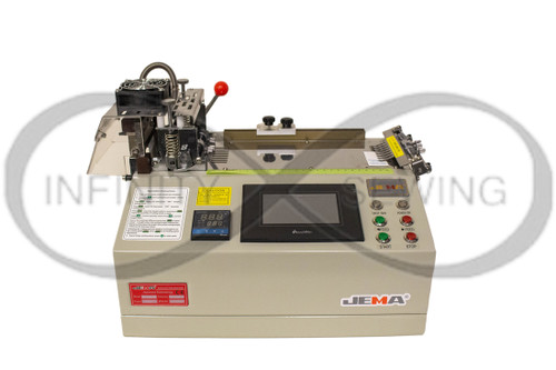 JEMA JM120LR Hot & Cold Strip Cutter efficiently slices through belt loops, bag bands, shrink tubes, strings, elastic bands, and plastic zippers. Featuring high-speed operation, it cuts 80-100 pieces per minute with remarkable precision, thanks to its stepping motor. The cutter’s hot knife ensures neat, fray-free edges, while its powerful motor easily handles materials up to 95mm wide. JEMA JM120LR Hot & Cold Strip Cutter efficiently slices through belt loops, bag bands, shrink tubes, strings, elastic bands, and plastic zippers. Featuring high-speed operation, it cuts 80-100 pieces per minute with remarkable precision, thanks to its stepping motor. The cutter’s hot knife ensures neat, fray-free edges, while its powerful motor easily handles materials up to 95mm wide.
