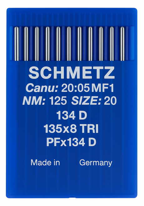 Schmetz 134 D Size 125 Industrial Sewing Machine Needles Pack of 10 with Triangular Point for heavy leather, canvas and upholstery Schmetz 134 D Size 125 Industrial Sewing Machine Needles Pack of 10 with Triangular Point for heavy leather, canvas and upholstery