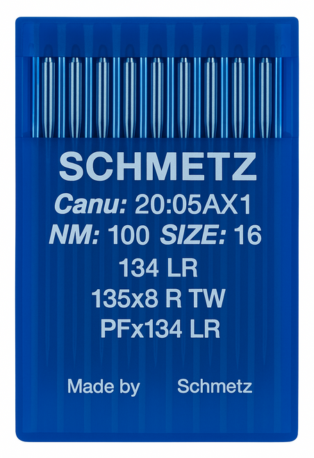 Schmetz 134 LR Size 100 Industrial Sewing Machine Needles Pack of 10 with Reverse Twist Point for decorative leather stitching Schmetz 134 LR Size 100 Industrial Sewing Machine Needles Pack of 10 with Reverse Twist Point for decorative leather stitching