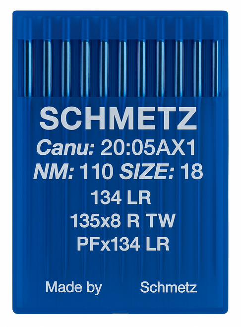Schmetz 134 LR Size 110 Industrial Sewing Machine Needles Pack of 10 with Reverse Twist Point for decorative seams in leather and upholstery Schmetz 134 LR Size 110 Industrial Sewing Machine Needles Pack of 10 with Reverse Twist Point for decorative seams in leather and upholstery