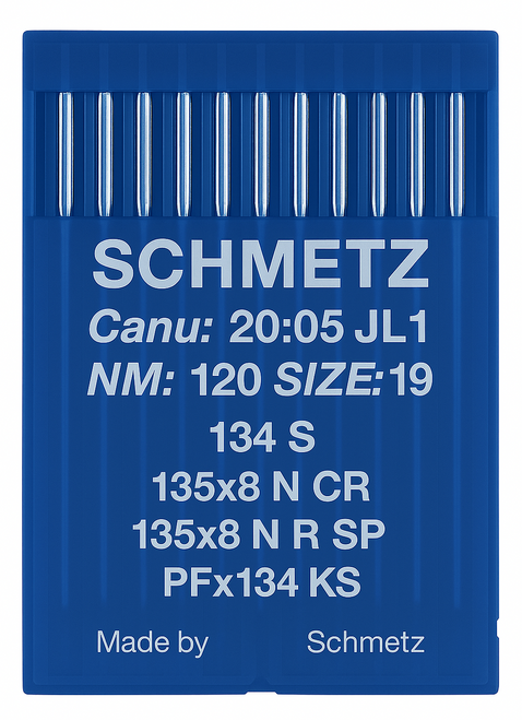 Schmetz 134 S Size 120 Industrial Sewing Machine Needles Pack of 10 Narrow Cross Point Schmetz 134 S Size 120 Industrial Sewing Machine Needles Pack of 10 Narrow Cross Point