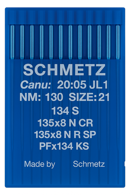 Schmetz 134 S Size 130 Industrial Sewing Machine Needles Pack of 10 Narrow Cross Point Schmetz 134 S Size 130 Industrial Sewing Machine Needles Pack of 10 Narrow Cross Point
