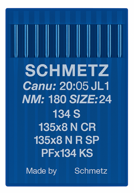 SCHMETZ 134S/135X8N CR/135X N R SP/ PFX134KS SIZE 180/24 INDUSTRIAL SEWING MACHINE NEEDLES SCHMETZ 134S/135X8N CR/135X N R SP/ PFX134KS SIZE 180/24 INDUSTRIAL SEWING MACHINE NEEDLES