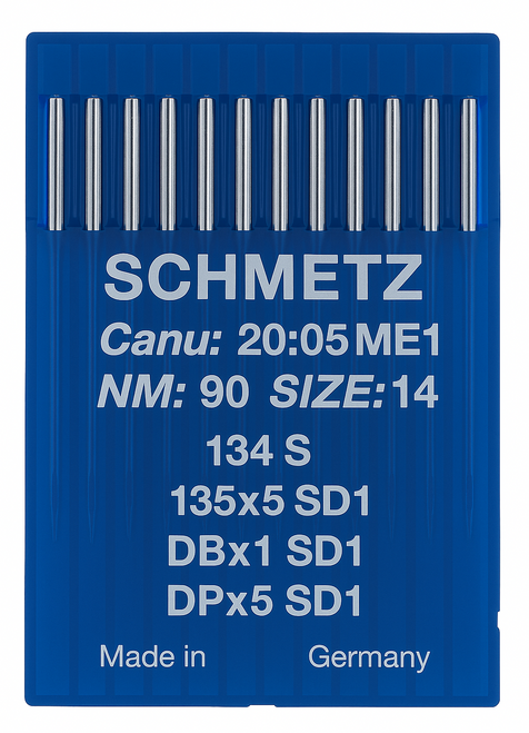 Schmetz 134 SD1 Size 90 Industrial Sewing Machine Needles Pack of 10 with Round Point Small Triangular Tip for precise seams Schmetz 134 SD1 Size 90 Industrial Sewing Machine Needles Pack of 10 with Round Point Small Triangular Tip for precise seams